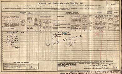 The census schedule of Mildred Mansel, 12 Lansdown Crescent, Bath. The National Archives