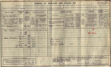 The census schedule of Adela Pankhurst and Helen Archdale schedule, Sheffield.  The National Archives.